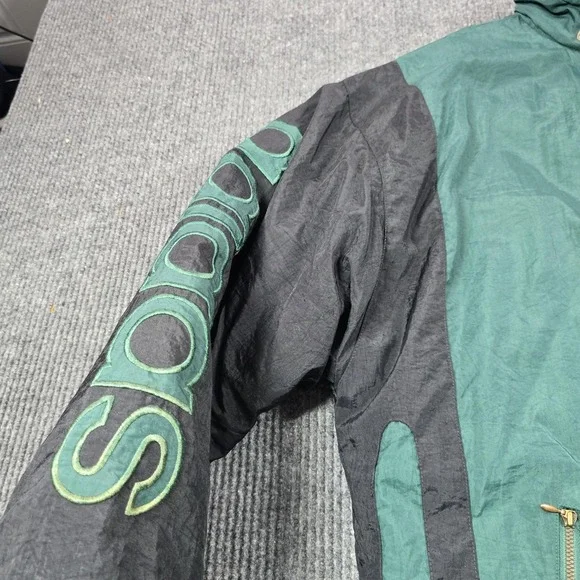 Vintage Adidas Jacket Mens Large Green Trefoil Padded Full Zip Colorblock 90s